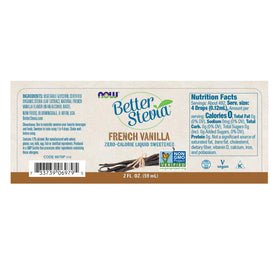 NOW Foods BetterStevia Extrait Liquide Vanille Française dos de la bouteille