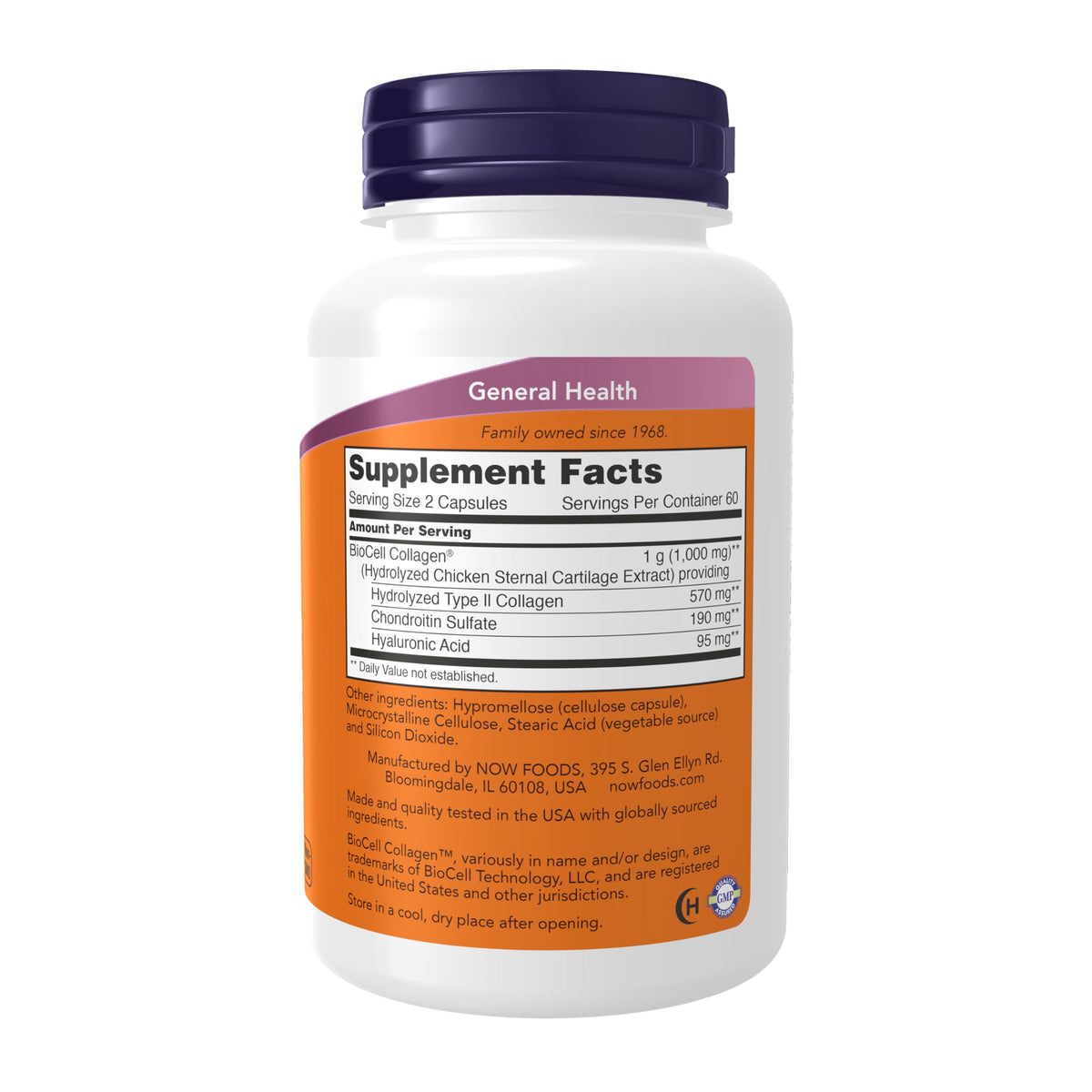 NOW Foods BioCell Collagen® capsules avec étiquette visible