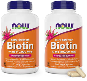 NOW Foods Biotine Extra Fort 10 000 mcg 200 gélules végétales, vue de face