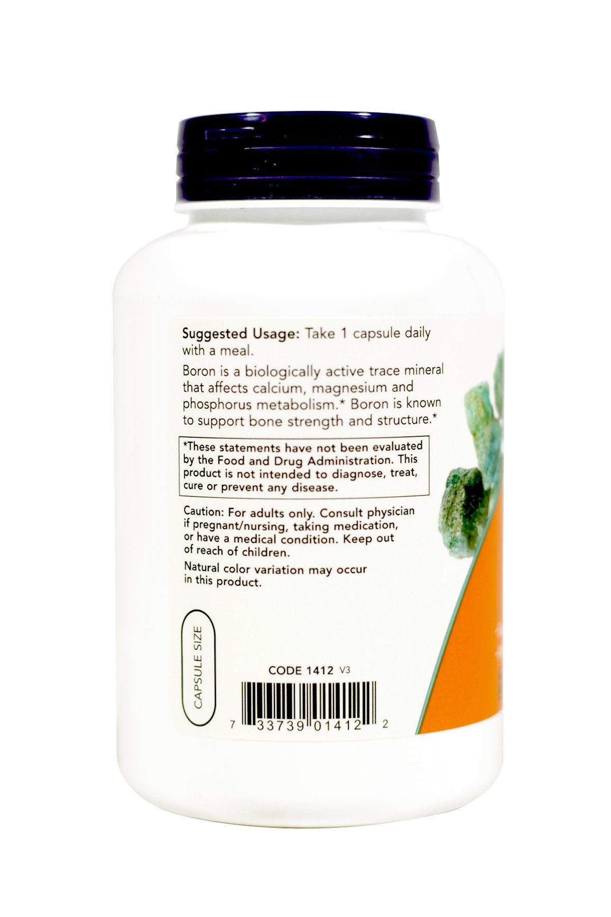 NOW Foods Boron 3 mg 250 Capsules avec étiquette visible