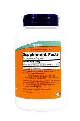 NOW Foods Boron 3 mg 250 Capsules vue de côté