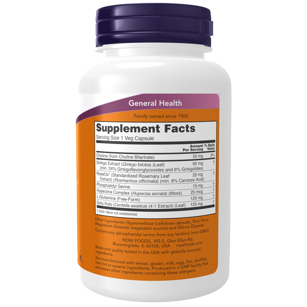 NOW Foods Brain support™ capsules végétales, étiquette et ingrédients