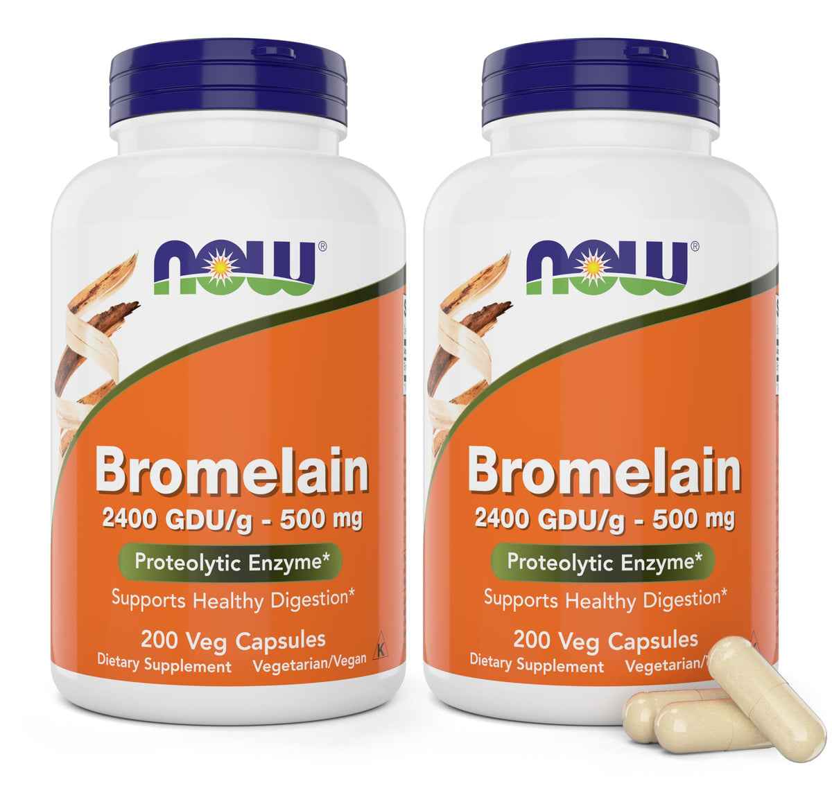NOW Foods Bromélaïne 500 mg 200 capsules végétales pack de 2