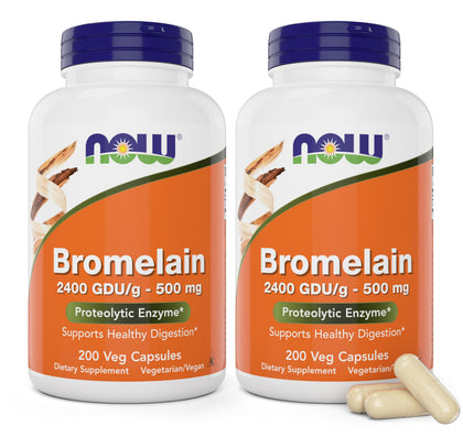 NOW Foods Bromélaïne 500 mg 200 capsules végétales pack de 2