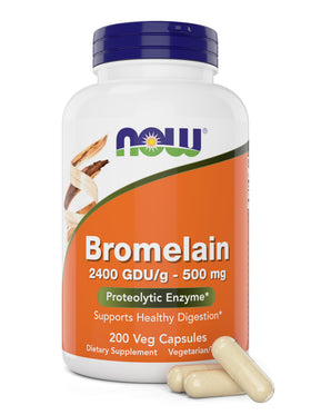 NOW Foods Bromélaïne 500 mg 200 capsules végétales, vue de face