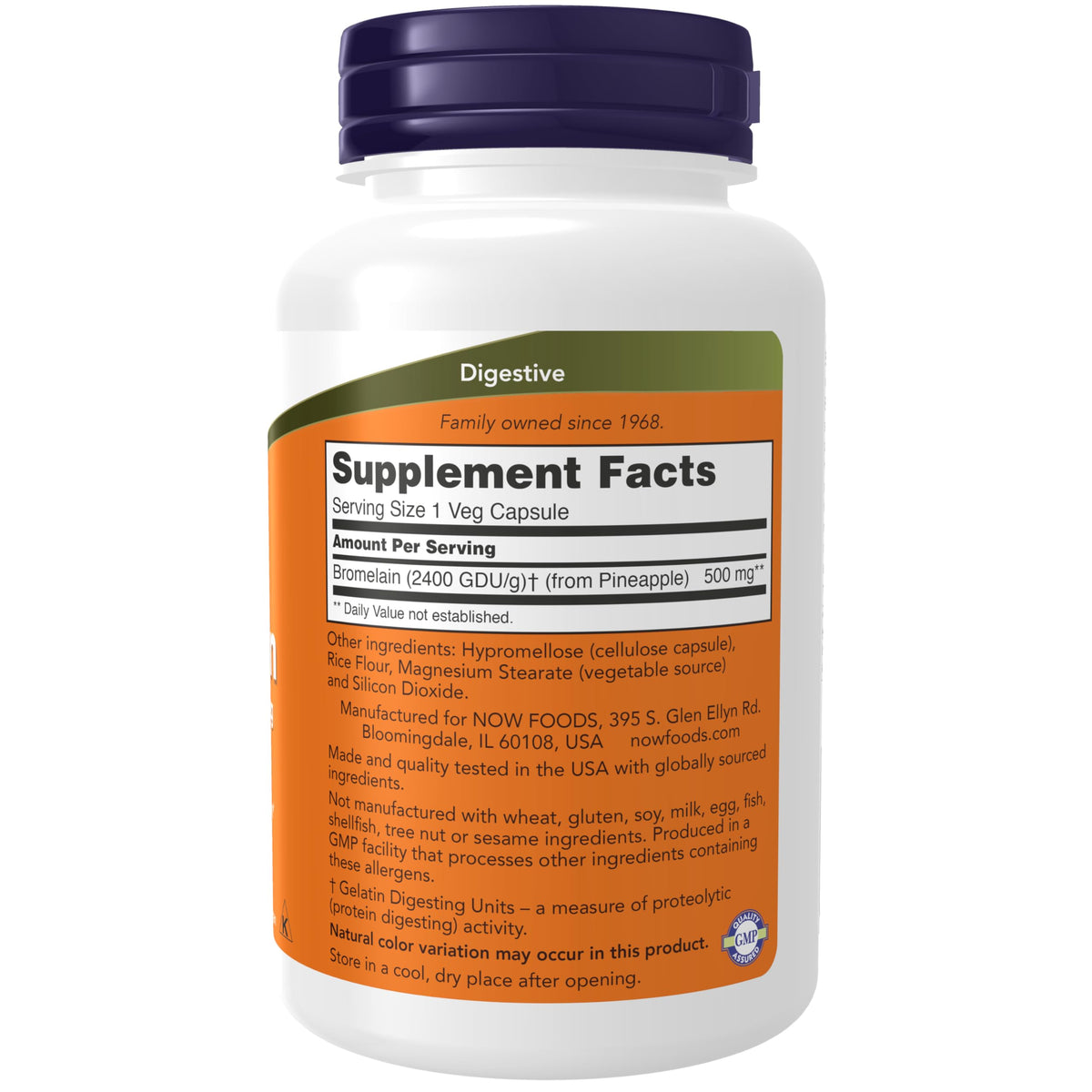 NOW Foods Bromélaïne 500 mg étiquette et informations nutritionnelles