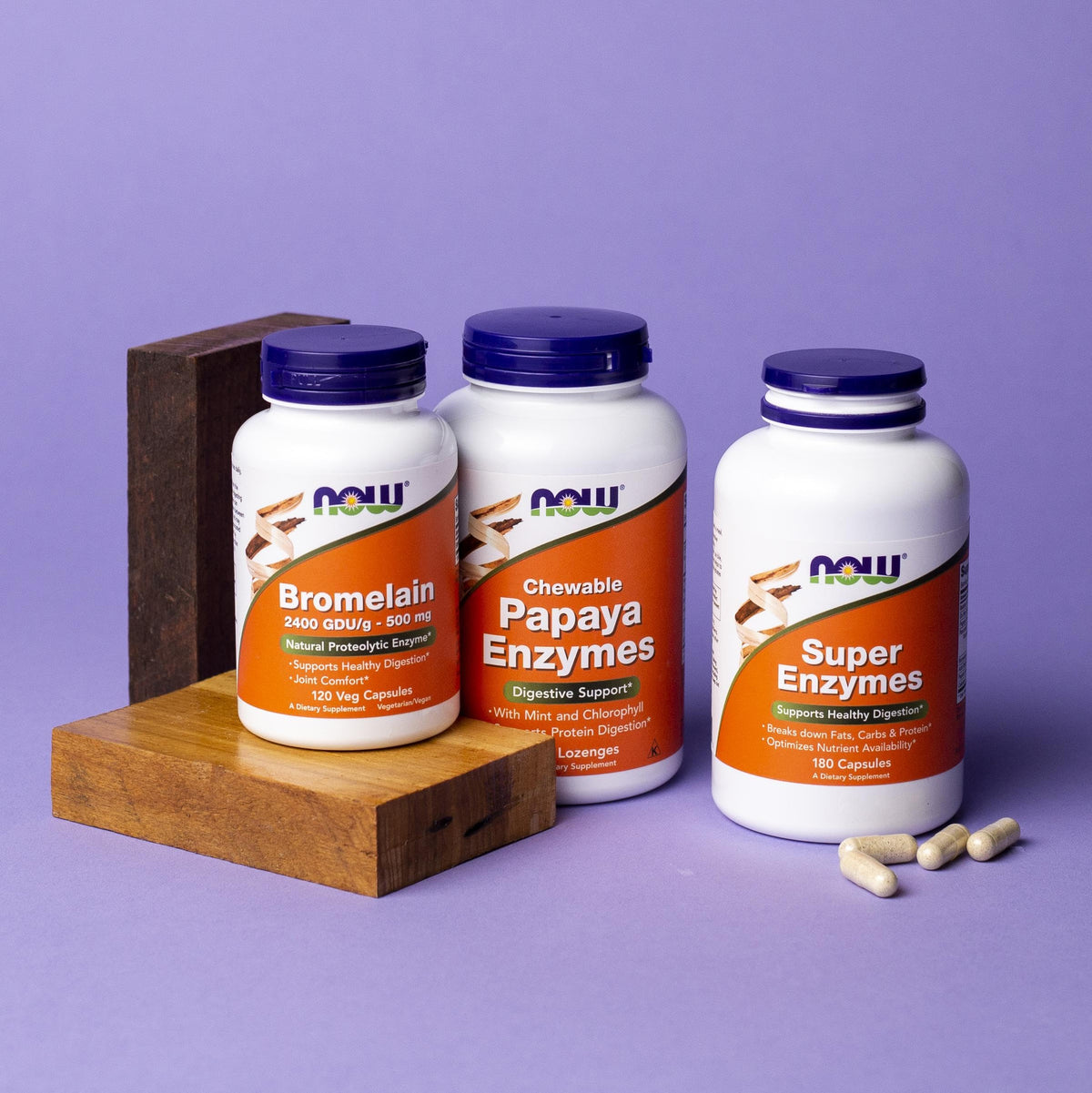 NOW Foods Bromélaïne 500 mg vue de côté du flacon