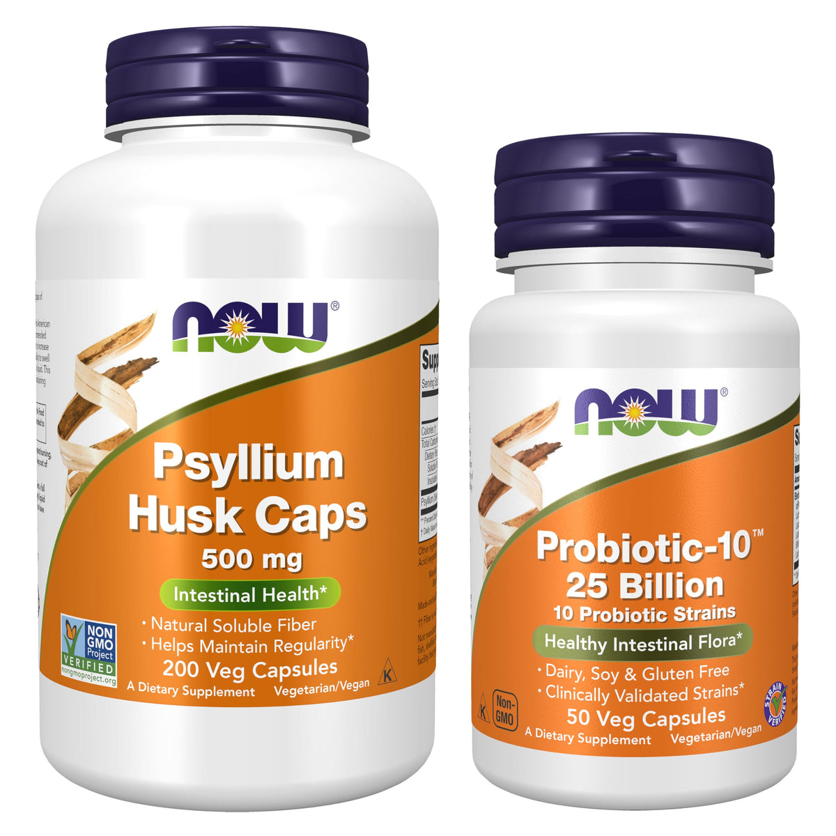 NOW Foods Bundle Santé daily avec Probiotique et Psyllium 200g, vue avant