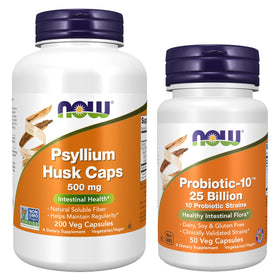NOW Foods Bundle Santé daily avec Probiotique et Psyllium 200g, vue avant