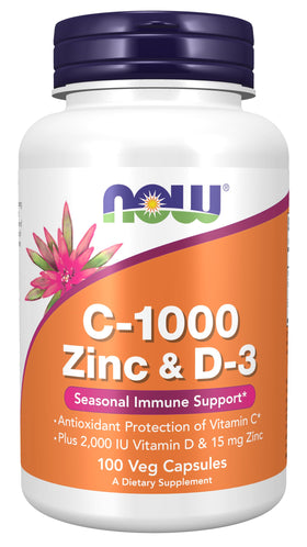 NOW Foods C-1000 Zinc & D-3 100 Veg Capsules - vue de face