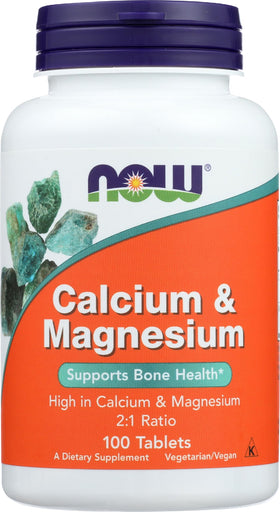 NOW Foods Cal Mag 500/250mg 100 comprimés, vue de face