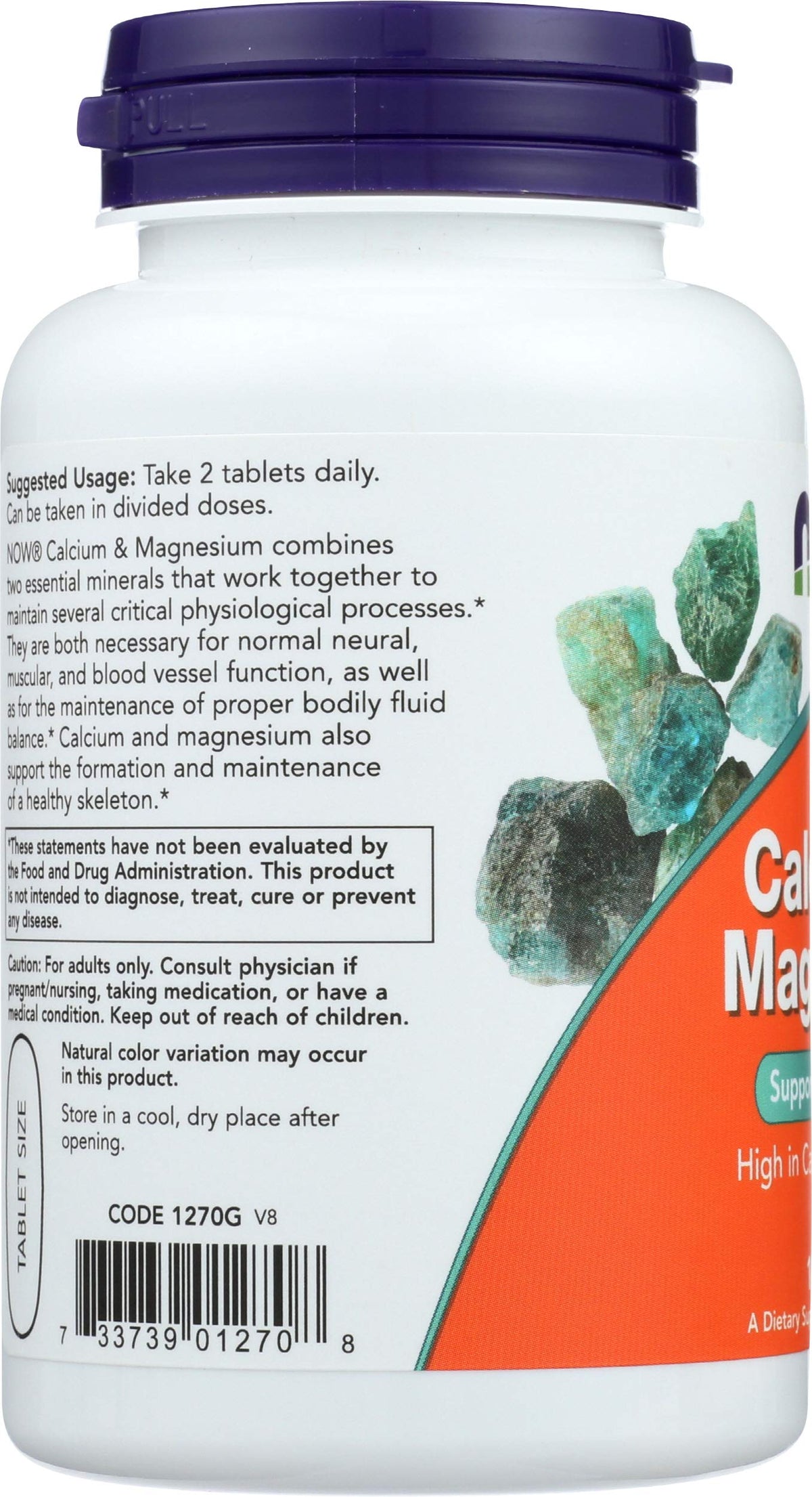 NOW Foods Cal Mag 500/250mg vue latérale du flacon