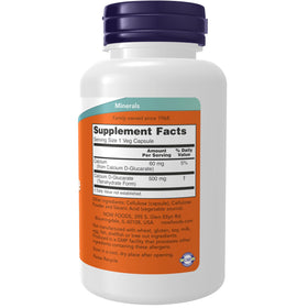 NOW Foods Calcium D-Glucarate 500 mg, étiquette du produit avec informations nutritionnelles