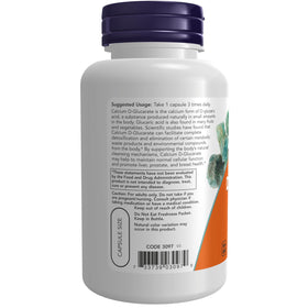 NOW Foods Calcium D-Glucarate 500 mg, gélules végétales dans un flacon ouvert