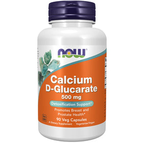 NOW Foods Calcium D-Glucarate 500 mg, gélules végétales devant un fond blanc