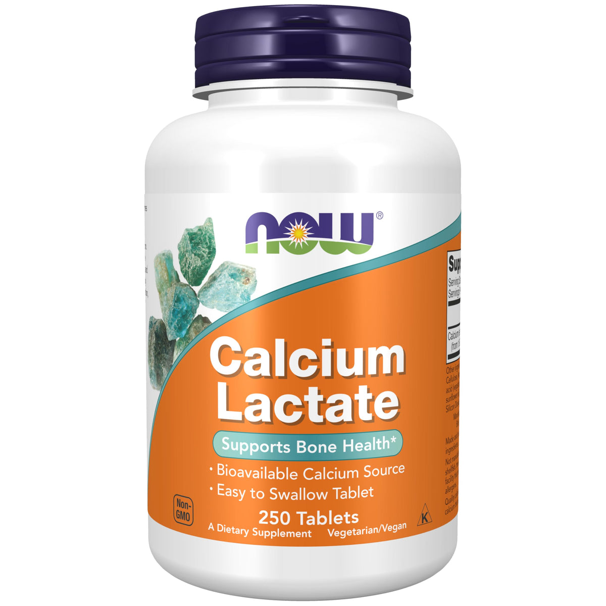 NOW Foods Calcium Lactate 250 comprimés vue de face