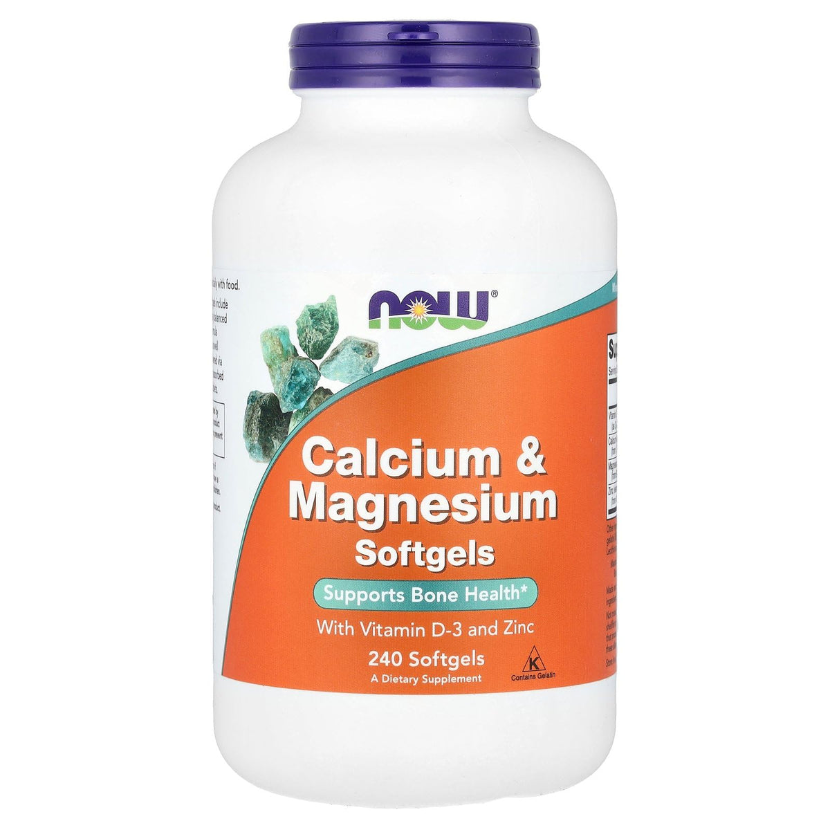 NOW Foods Calcium & Magnésium + D 240 gélules molles vue de face