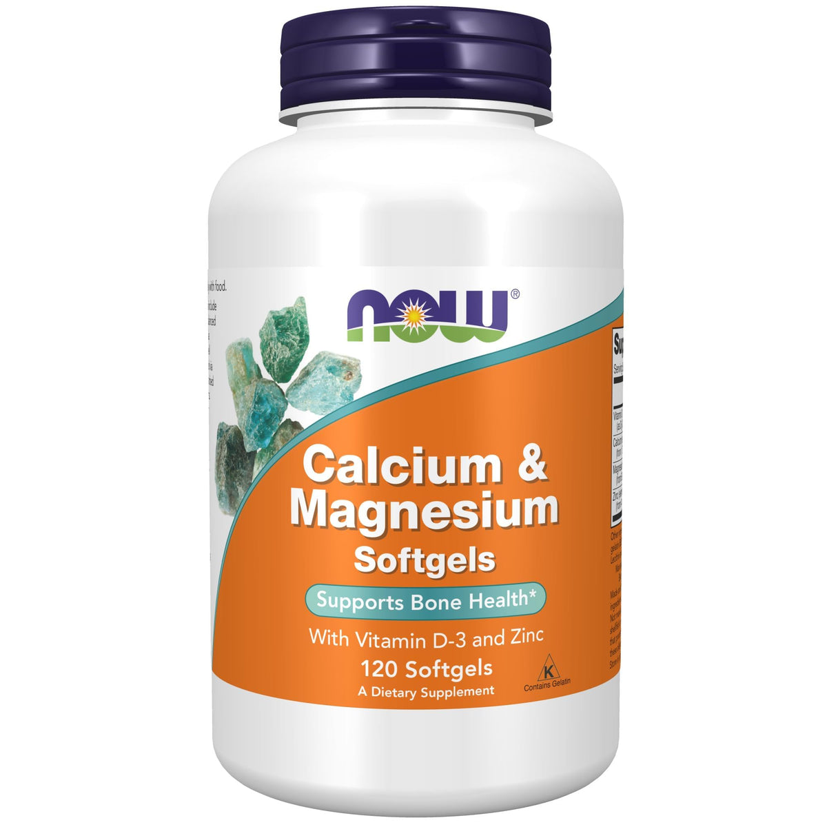 NOW Foods Calcium & Magnésium gélules molles de 120 unités, vue avant