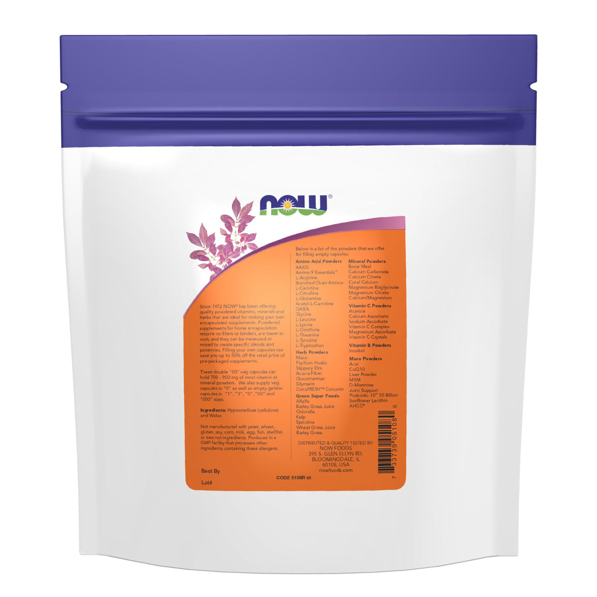 NOW Foods Capsules Végétales Vides Double "00" 750 pièces, emballage
