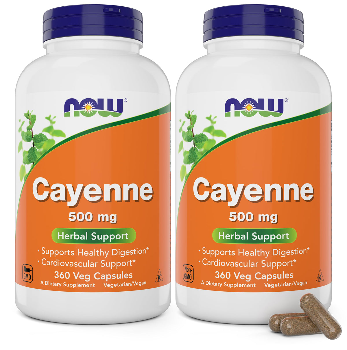 NOW Foods Cayenne 500 mg 360 Veg Capsules Pack de 2 vue avant