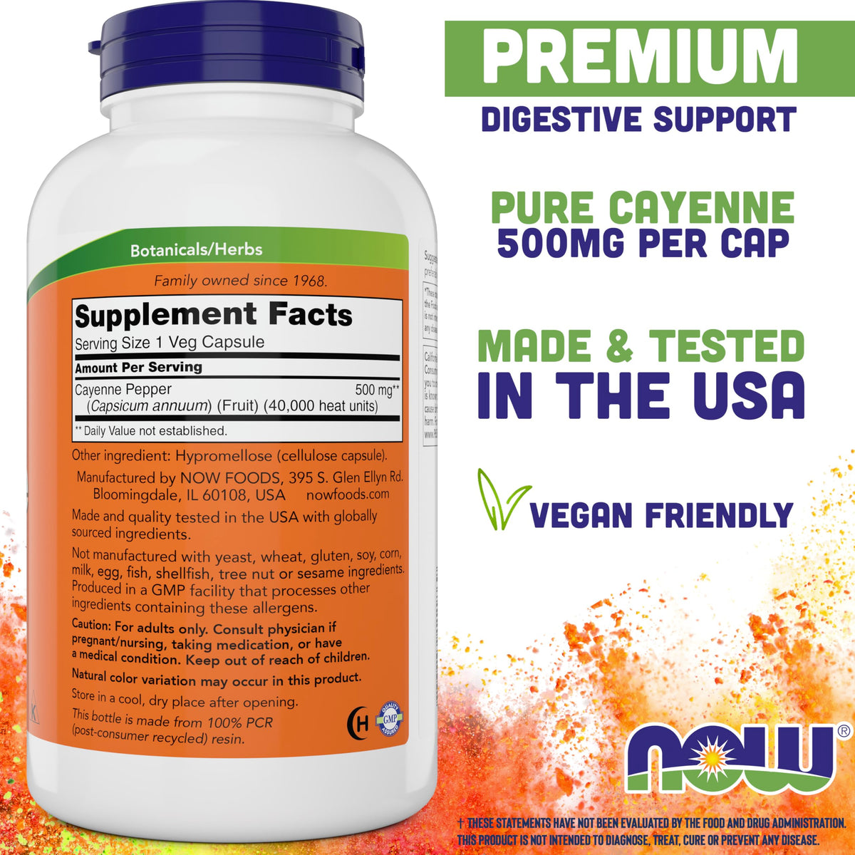 NOW Foods Cayenne 500 mg 360 Veg Capsules - vue arrière
