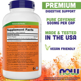 NOW Foods Cayenne 500 mg 360 Veg Capsules - vue arrière