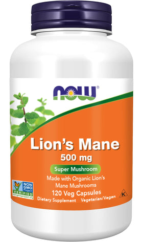 NOW Foods Champignon Lion's Mane 500 mg 120 capsules végétales vue de face