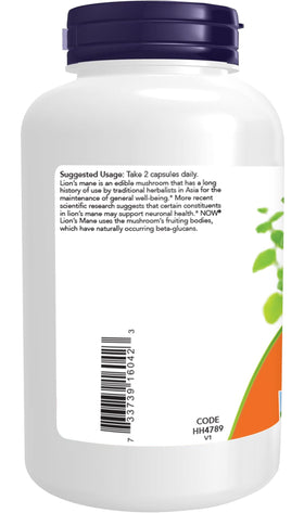 NOW Foods Champignon Lion's Mane 500 mg capsules avec étiquette