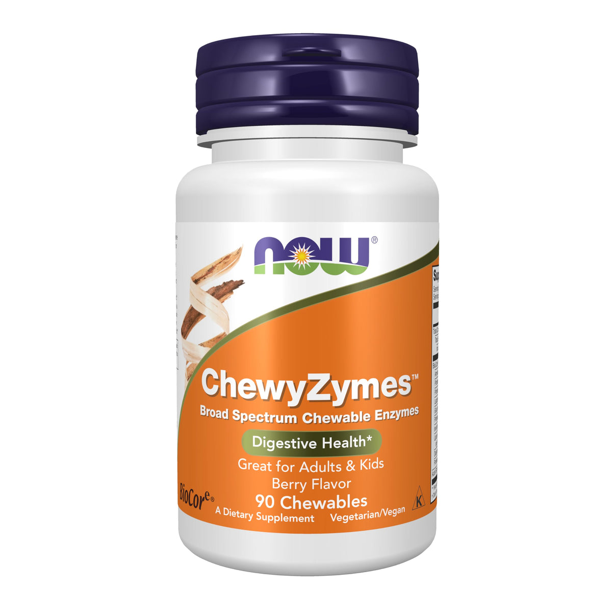 NOW Foods ChewyZymes 90 comprimés à mâcher saveur baie vue de face