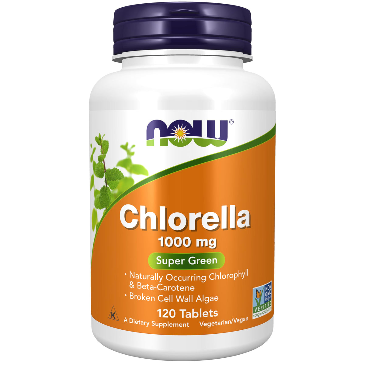 NOW Foods Chlorella 1000 mg 120 comprimés, vue de face