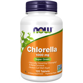 NOW Foods Chlorella 1000 mg 120 comprimés, vue de face