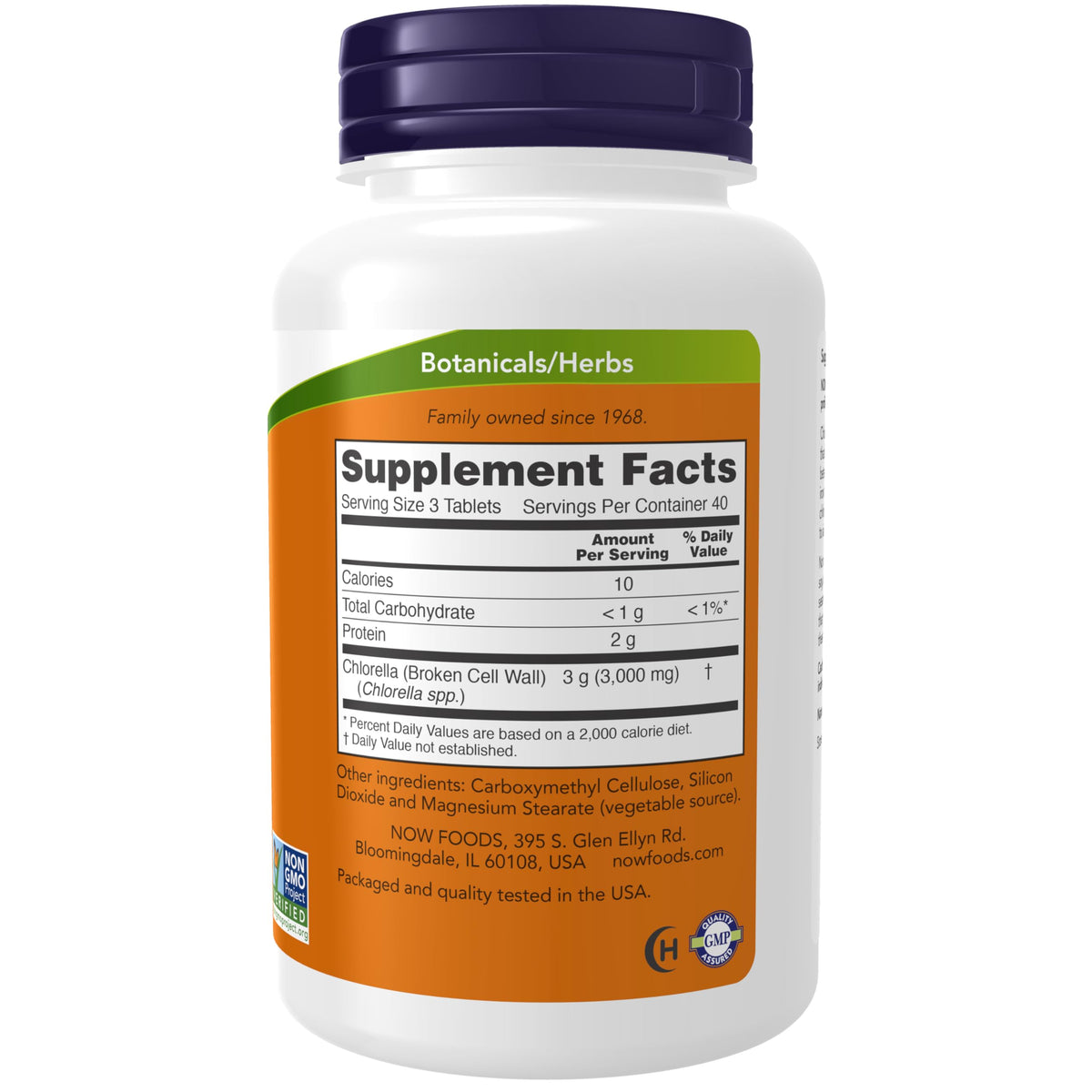 NOW Foods Chlorella 1000 mg, étiquette du flacon