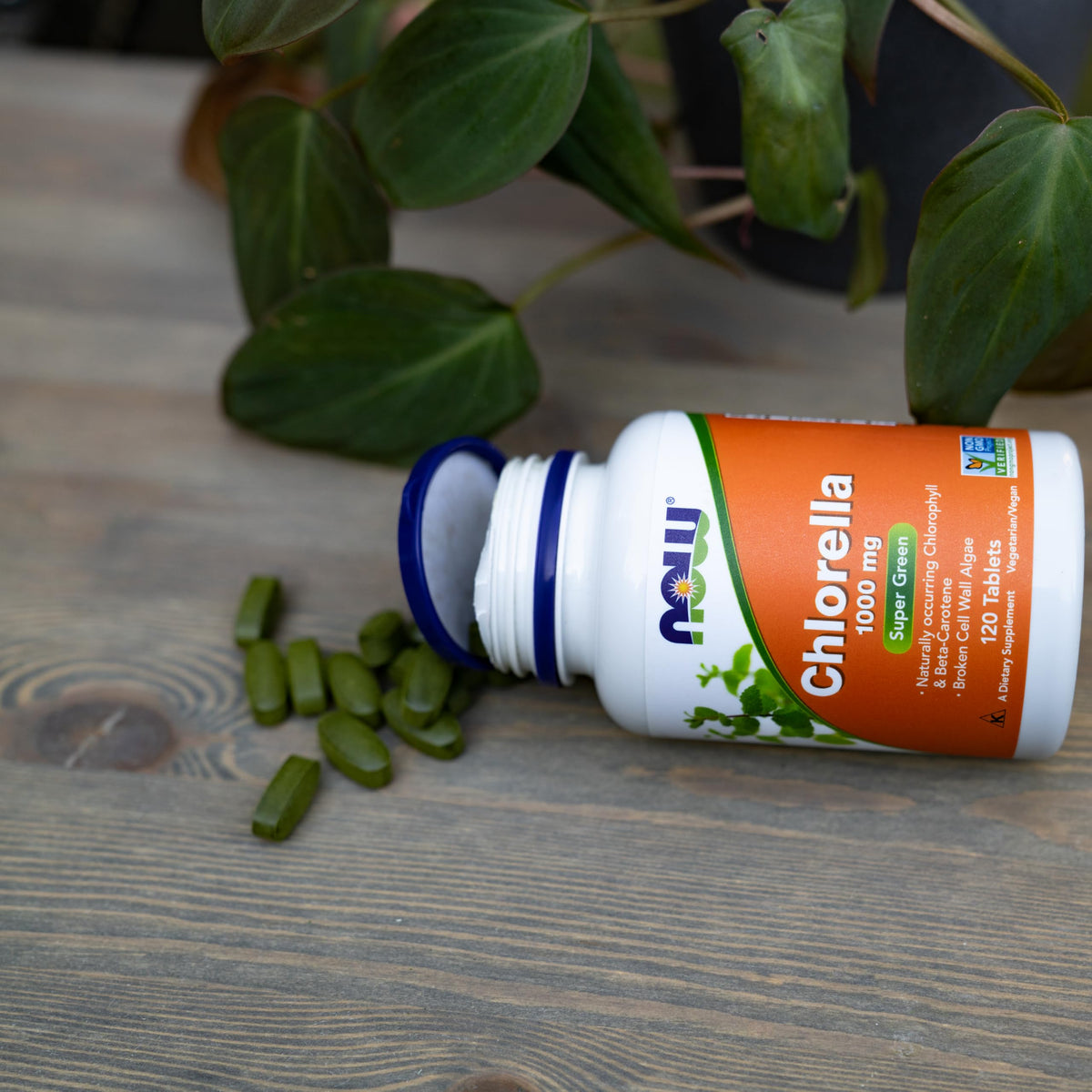 NOW Foods Chlorella 1000 mg, vue arrière du flacon