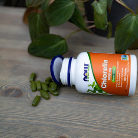 NOW Foods Chlorella 1000 mg, vue arrière du flacon