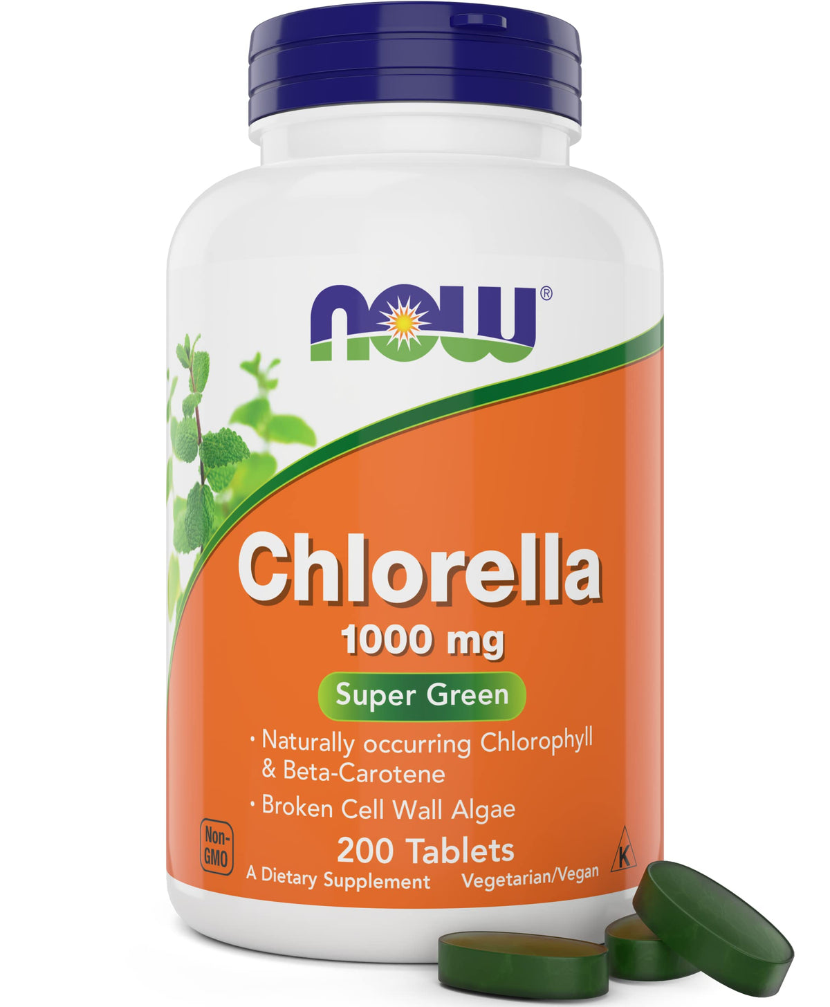 NOW Foods Chlorella 1000mg 200 comprimés vue de face