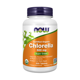 NOW Foods Chlorella Bio 500 mg 200 comprimés vue avant