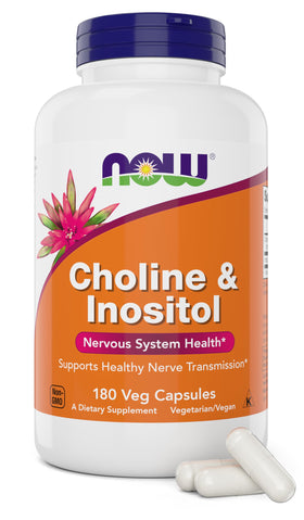 NOW Foods Choline & Inositol 180 Capsules Végétariennes vue avant