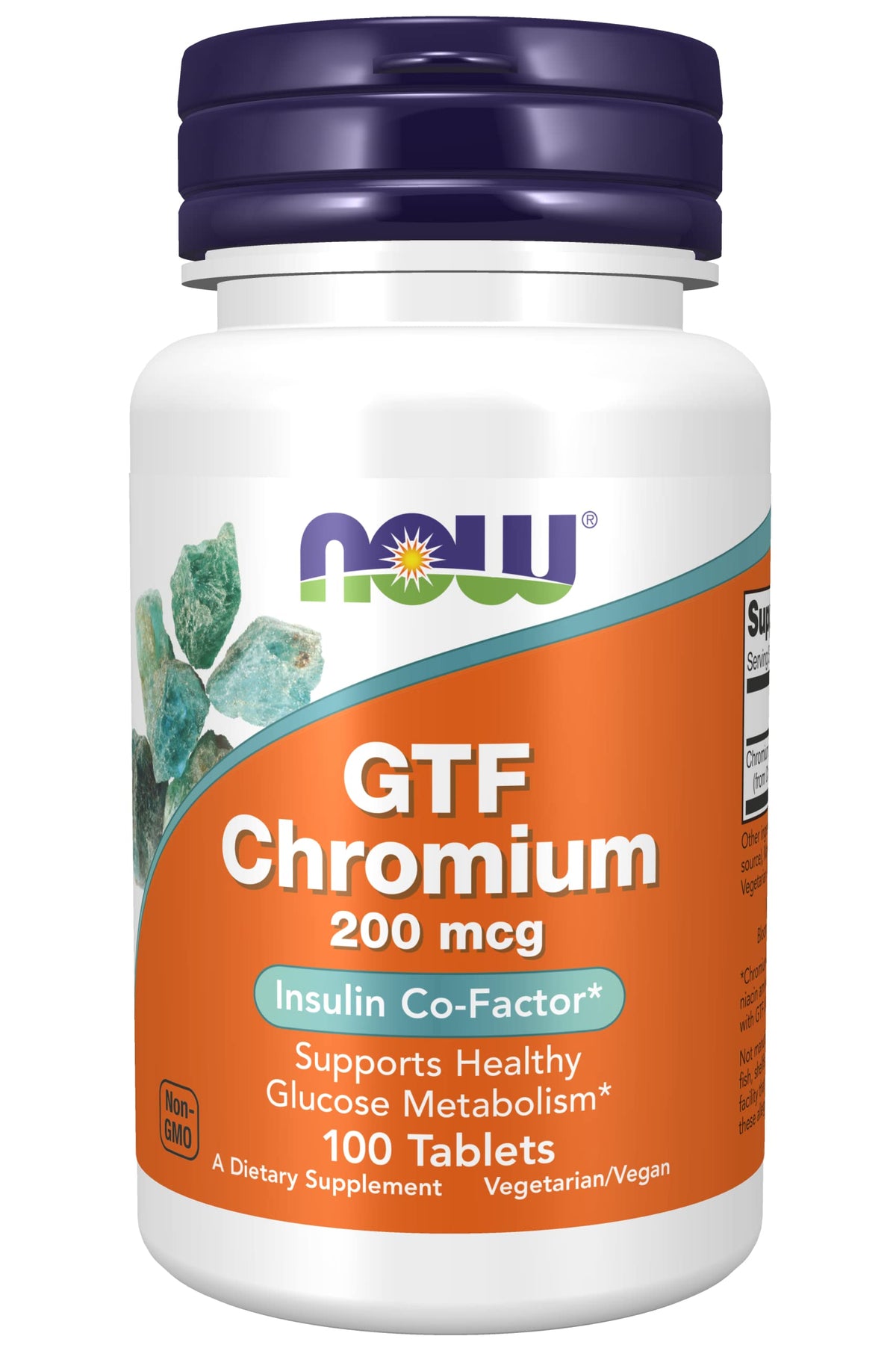 NOW Foods Chrome 200 mcg 100 Tablettes - vue avant de l'emballage