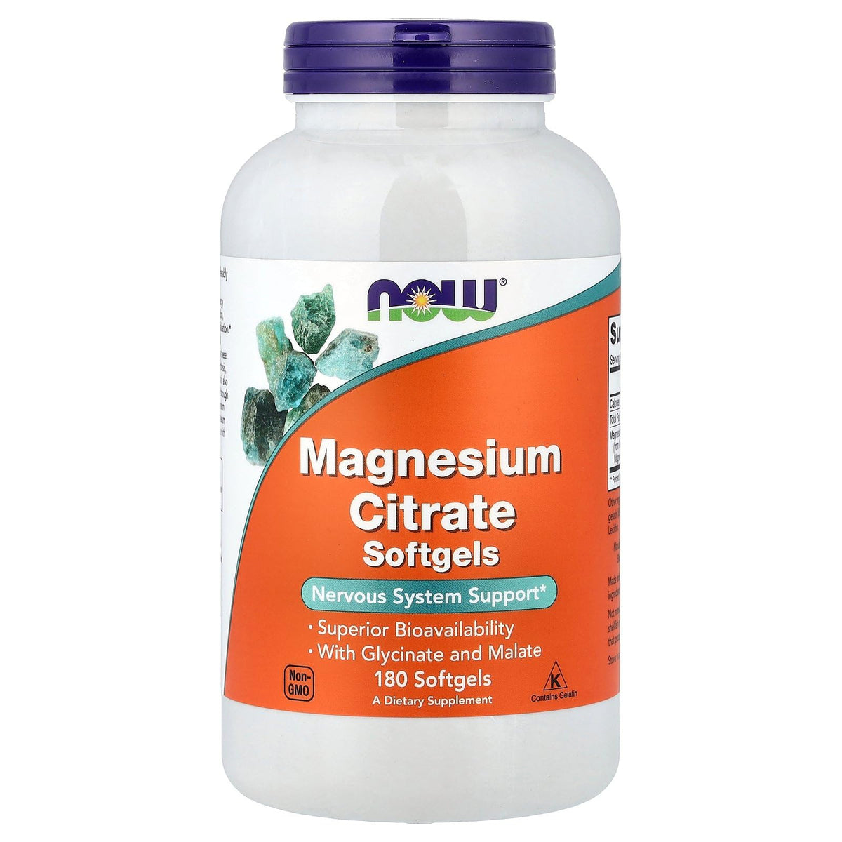 NOW Foods Citrate de Magnésium 180 Softgels, vue avant