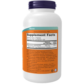 NOW Foods Citrate de Magnésium 200 mg emballage latéral