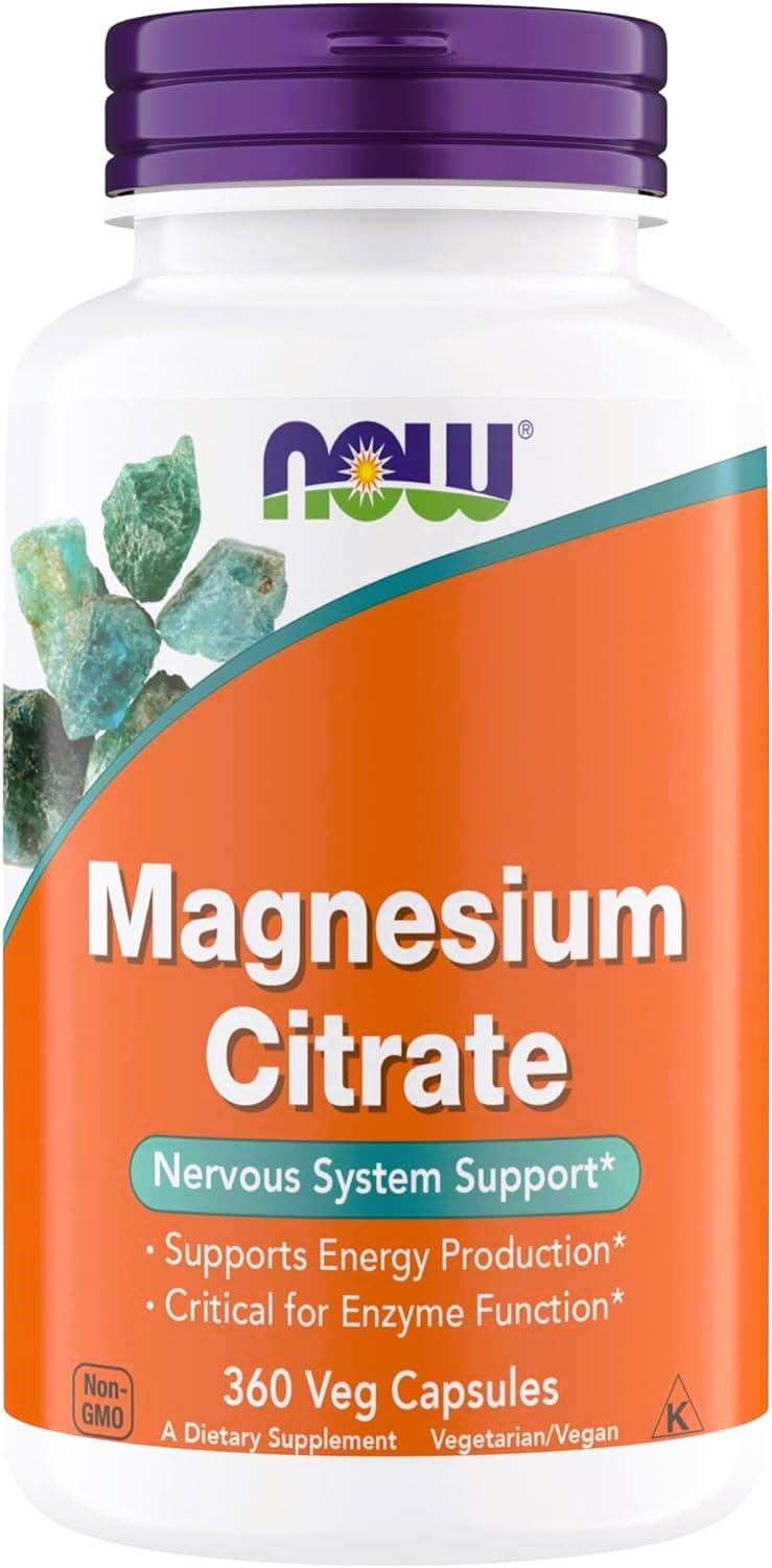 NOW Foods Citrate de Magnésium 360 capsules végétariennes vue avant