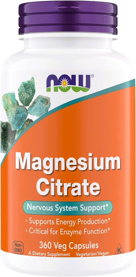 NOW Foods Citrate de Magnésium 360 capsules végétariennes vue avant