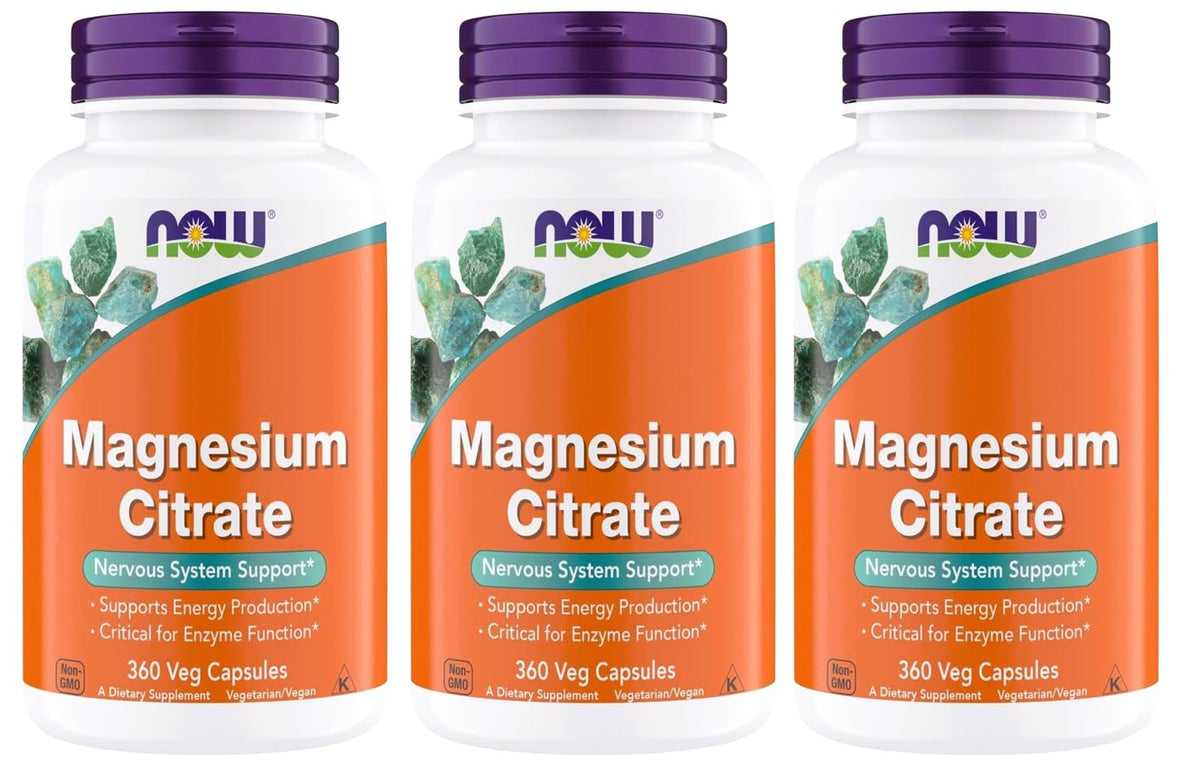 NOW Foods Citrate de Magnésium 360 Capsules Végétariennes vue de face