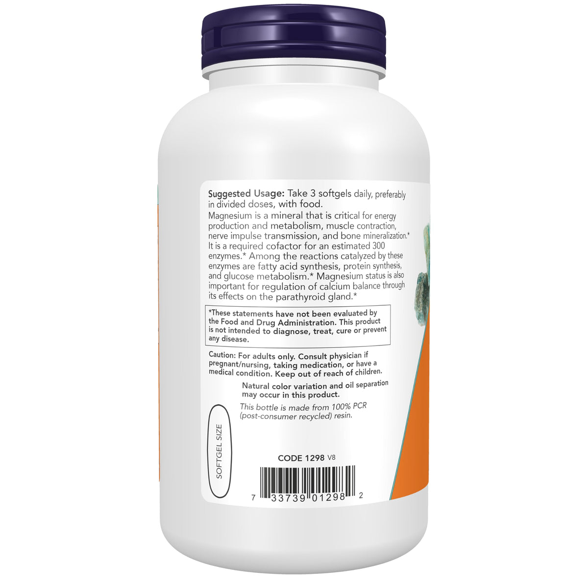 NOW Foods Citrate de Magnésium gélules molles, vue de côté