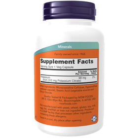 NOW Foods Citrate de Potassium 99 mg 180 Capsules, étiquette détaillée