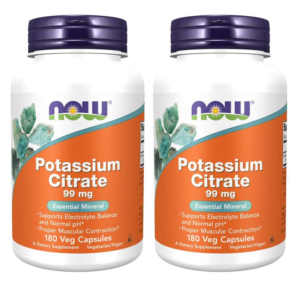 NOW Foods Citrate de Potassium 99 mg 180 Capsules, vue de face