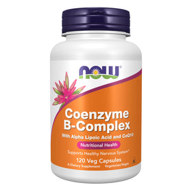 NOW Foods Co-Enzyme B Complex 120 Veg Caps avec ALA et CoQ10 vue de face