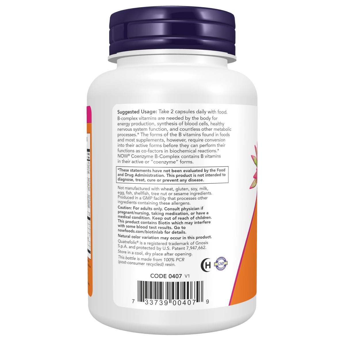 NOW Foods Co-Enzyme B Complex emballage et étiquette