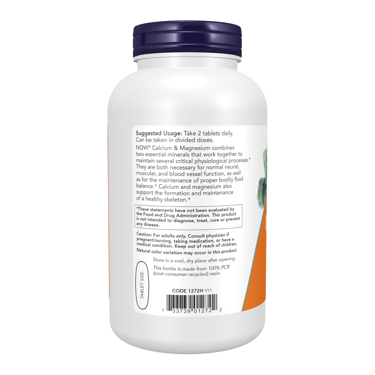 NOW Foods Complément Alimentaire Calcium & Magnésium 250 Tablettes, vue de côté