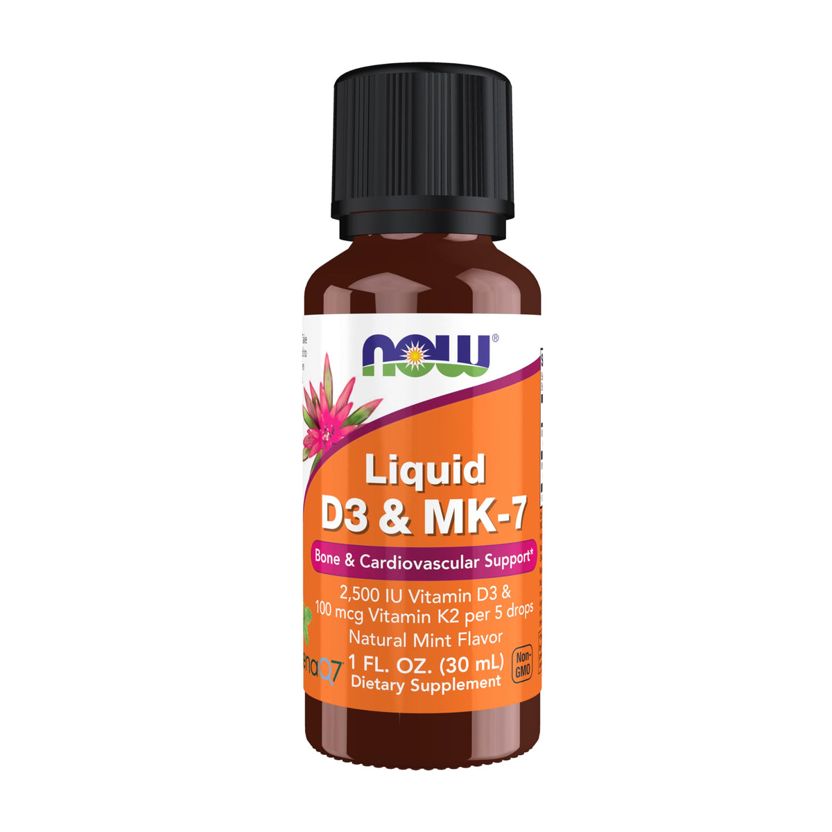 NOW Foods Complément Alimentaire Liquide D-3 & MK-7 2500 UI flacon avant